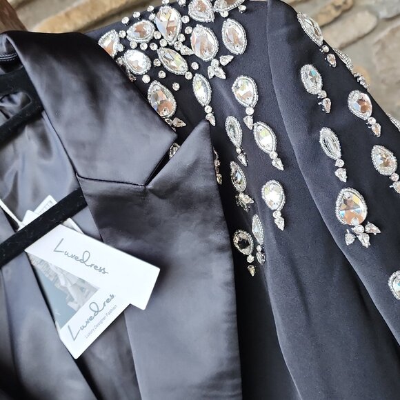 Luxe Dress Rhinestone Double breasted Blazer Dress NET - Picture 2 of 3